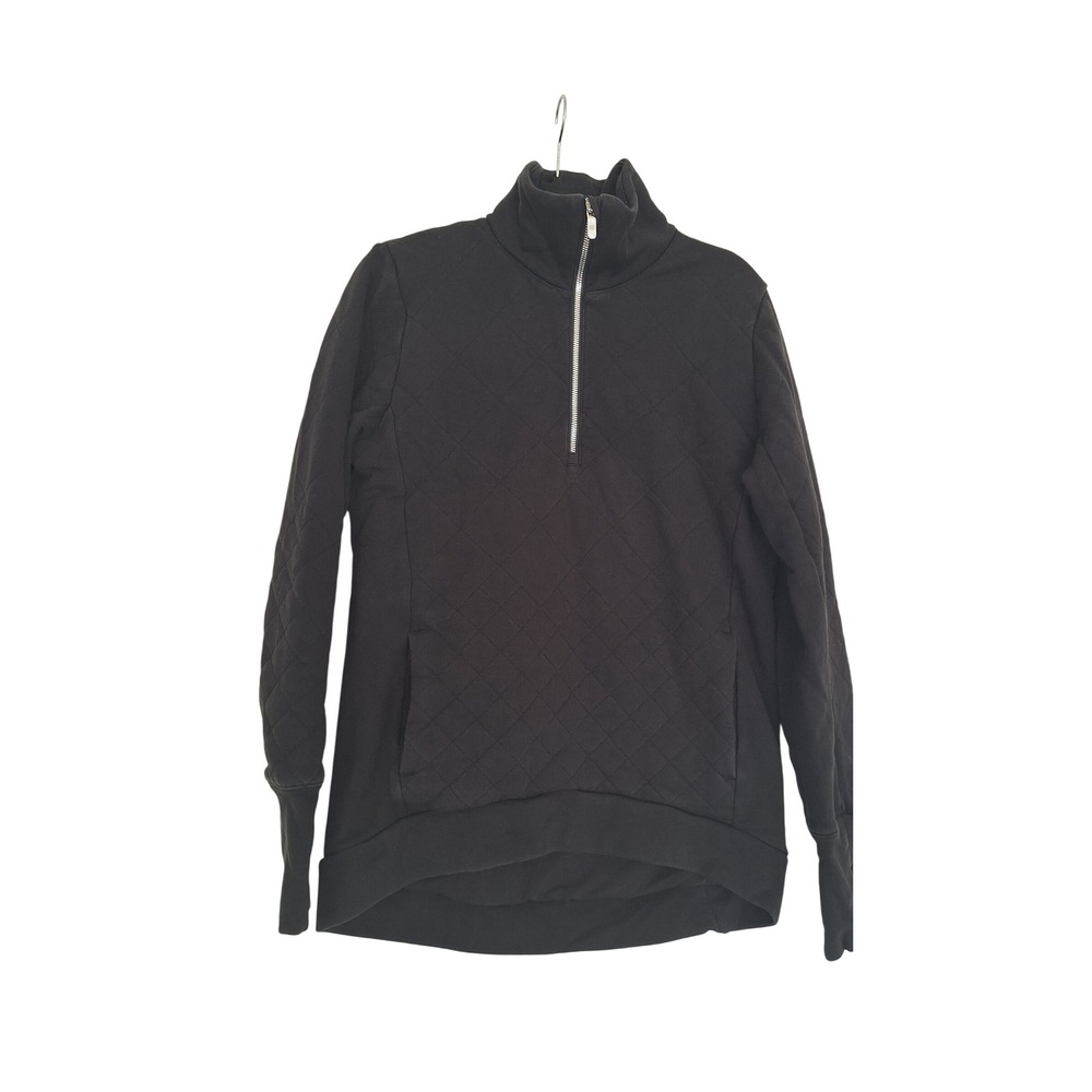 Lululemon Black Quilted Half Zip Pullover Sweatshirt Thumbholes Size 6